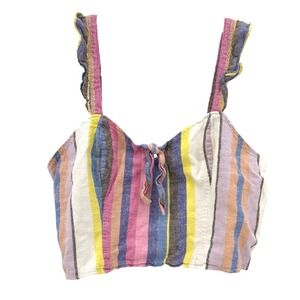 BP Nordstrom Rainbow Striped Linen Crop Tank Top Festival Y2K Boho Ruffle XL